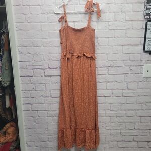 Lost + Wander Orange Floral Dress Size M‎ Smocked Boho Sleeveless Stretchy Lined